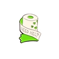 Spilla smaltata a forma di carta igienica con cuore verde e testo Need Help - Stile Carta Igienica (CC404)