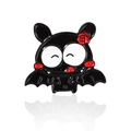 Broche en émail chauve-souris vampire noire avec rose rouge et finition brillante - Style Chauve-souris (CC575)