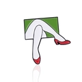 Emaille-Anstecknadel mit roten Absätzen und weißen Strümpfen auf grünem Hintergrund - Rechteckiger Beinstil High Heels (CC099)