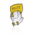 Cartoon white cockatoo brooch pin holding a pilot flag in glossy enamel finish - Pilot Style (CC1834)