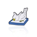 Cartoon white cockatoo enamel brooch pin with yellow crest on a white platform base - Standing Platform Style (CC1835)