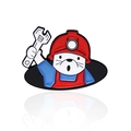 Cartoon animal firefighter enamel pin with red helmet and wrench, variant design - Firefighter Otter Style (CC341)
