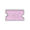 Pink enamel movie ticket lapel pin with 1 HUG lettering and black metal edges - 1 HUG Style (CC932) / Pink