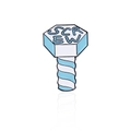 Blue and white enamel screw bolt brooch pin with Screw lettering and hex head - Screw Style (CC102)