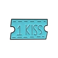 Blue movie ticket enamel pin with 1 KISS lettering and creative ticket stub design - 1 KISS Style (CC933) / Blue
