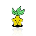 Cute yellow star enamel pin with smiling face and green leaves on white background - Smiling Star With Leaves Style (CC360)