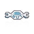 Creative wrench and nut enamel brooch pin with blue NUT lettering on white background - Nut Style (CC103)