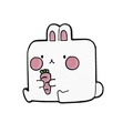 Broche en émail carrée lapin blanc dessin animé tenant une carotte, contour noir fini - Style de Lapin Carré Blanc (CC605)