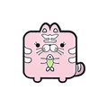 Broche carrée en émail chat rose avec poisson vert, badge d'animal mignon de dessin animé - Style de Chat Rayé Rose (CC606)