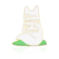 Cute white enamel animal brooch with green base and I am waiting for a friend text - Waiting Friend Sitting Fox Style (CC1885) / CC1885