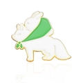 Cute white fox and rabbit enamel brooch pin with green scarf wrap and gold trim - Fox Carrying Rabbit Style (CC1886) / CC1886