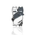 Emaille-Pin mit Cartoon-Yoga-Katzen in Schwarz und Weiß, im Yin-Yang-Stil verschlungen - Umarmernde Schwarz-Weiß-Katzen (CC863)