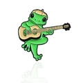 Broche en émail représentant un crapaud vert avec béret beige jouant de la guitare jaune - Style de Grenouille Jouant de la Guitare (CC1554)