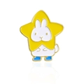 Creative enamel brooch featuring a cute white rabbit wearing a yellow star hat on white background - Rabbit With Star Hat Style (CC355)