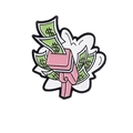 Rosa Geldpistole Emaille Brosche mit fliegenden Dollarscheinen und Akzenten - Geldkanone Stil (CC441)