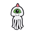 Cartoon enamel pin featuring a one-eyed white monster with green eye and sharp teeth - White One-Eyed Octopus (CC661)
