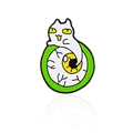 Quirky white ghost cat with large green eyeball enamel pin for bags and jackets - Cat Hugging Green Eyeball (CC635)