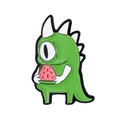 Spilla smaltata mostro verde con un occhio che tiene una fetta di anguria - Dinosauro che Mangia Anguria (CC662)