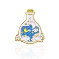 Broche en émail bouteille à vœux lapin mignon avec vagues bleues et détails ciel étoilé - Style Lapin Bouteille Dérive Étoilée (CC358)