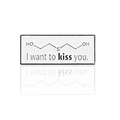 Rechteckige Emaille-Brosche mit chemischer Formel und I want to kiss you Text in Weiß - Summenformel Kuss (CC1176)