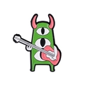Spilla smaltata con mostro verde a tre occhi che suona la chitarra elettrica rosa - Mostro con Chitarra Verde (CC664)