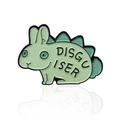 Creative green enamel pin featuring a bunny in stegosaurus disguise with DISGUISER text - Disguiser Rabbit Design (CC1916)