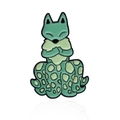 Green enamel pin featuring a cute cartoon fox in a calm meditating pose and vibrant colors - Meditating Fox Design (CC1919)