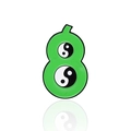 Broche émaillée verte en forme de gourde avec symboles Yin Yang et reflet sur fond blanc - Chiffre 8 Tai Chi Gourde (CC1818)