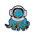 Épinglette créative en émail poulpe bleu portant un casque d'astronaute avec étoiles - Astronaute Poulpe (CC1422)