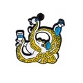Broche pieuvre créative en émail jaune et blanc tenant un verre de vin et une trompette - Fête Karaoké Poulpe (CC1424)