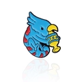 Cute blue parrot enamel pin holding a gold trophy with red spotted feathers - Holding Cup (CC1519)