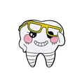 Cute white cartoon tooth enamel pin with yellow glasses and happy smiling face - Tooth with Yellow Frame Glasses (CC462)