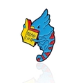 Cute blue monster enamel pin reading a yellow book cartoon animal lapel badge - Reading (CC1520)