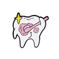 Cartoon enamel tooth brooch featuring a white tooth holding a pink toothbrush - Brushing Tooth Style (CC463)