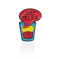 Cartoon blue drink enamel pin with Just Relax bubble text for creative fashion - Drink Cup (CC1521)