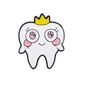 Cute white tooth enamel pin with a yellow crown and big pink eyes on white background - Tooth with Crown Style (CC464)
