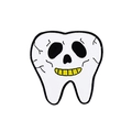 Creative white tooth enamel pin with skull face design and cracked yellow teeth detail - Skull Mask Tooth Style (CC465)