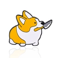 Spilla in smalto Corgi con coltello in bocca, distintivo giallo per animali in stile cartoon - Corgi Con Coltello In Bocca (CC1472)