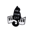 Enamel piano cat brooch pin featuring a black cat silhouette with keyboard design - Sitting Piano Cat (CC1208)