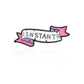 Emaille lintbroche in wit en roze met zwarte INSTANT tekst en metalen finish - INSTANT Lint (CC1239)