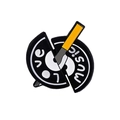 Punk enamel pin with broken vinyl record design featuring Love Music text and knife - Broken Love Music Record Style (CC435)