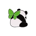 Cute panda mom and baby enamel pin featuring a vibrant green butterfly decoration - Panda With Butterfly(CC934)