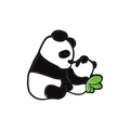 Cute panda mother and baby enamel brooch in black and white with green bamboo leaf - Panda Mom And Baby(CC936)
