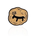 Artistic round enamel brooch featuring a black reindeer silhouette on a beige background - Reindeer Pattern (CC512)