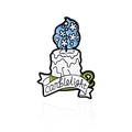 Enamel pin of a white melting candle with blue flame and candlelight banner - White Candle Style (CC1269)