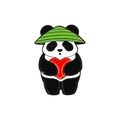 Cute panda with butterfly wings holding a red heart enamel pin in green hat - Panda With Hat And Heart(CC941)