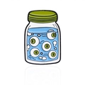 Pin's en émail bocal à yeux effrayants avec couvercle vert sur fond blanc pur - Style Pot de Potion Œil (CC1270)
