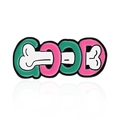 Creative enamel pin with 'GOOD' lettering and bone motif in vibrant pink and green - GOOD Bone Style (CC627)