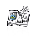 Broche émaillée en forme de livre avec plume et illustration de paysage coloré - Style Livre à Plume (CC1271)
