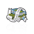 Broche en émail avec livres empilés vert et bleu et ruban notes de grande valeur - Style Livres Empilés (CC1272)